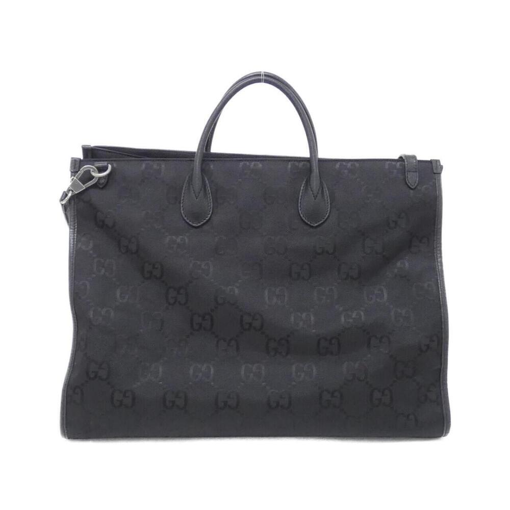 Gucci prominent tote patch The bag leather Grid circular logo Black